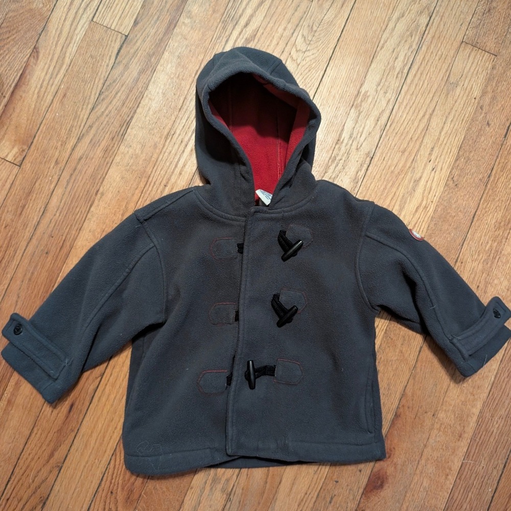 Vintage Gymboree Toddler 3T Gray Fleece Duffle Coat Toggle Hooded Jacket 2000